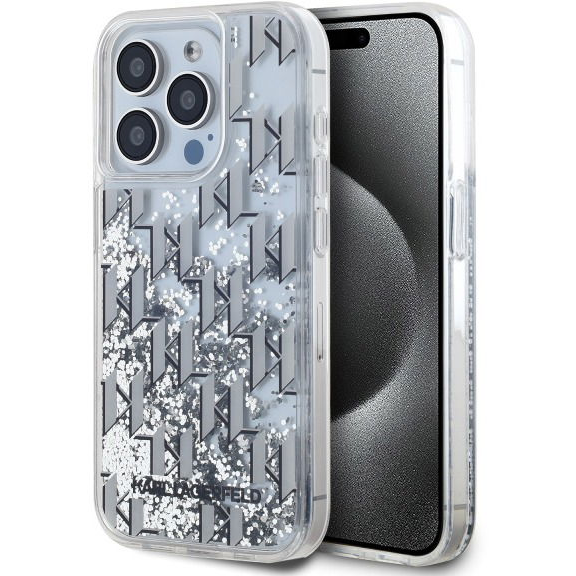 Karl Lagerfeld Liquid Glitter Monogram Gradient iPhone 15 Pro fehér tok (KLHCP15LLKLGKCCH)