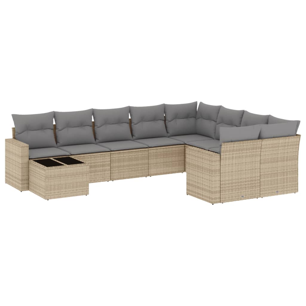 10 részes bézs polyrattan kerti ülőgarnitúra párnával (3219449)