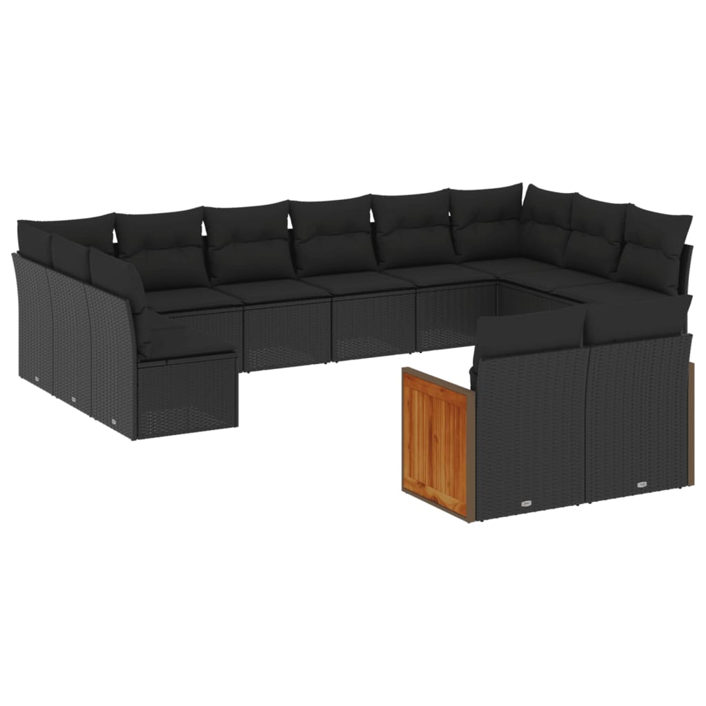 12 részes fekete polyrattan kerti ülőgarnitúra párnákkal (3228120)