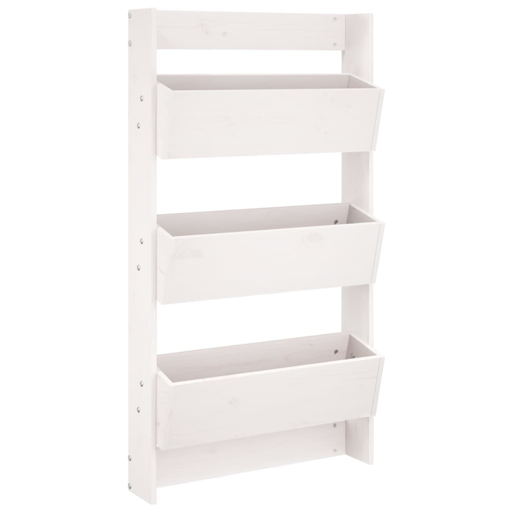 fehér 3 szintes tömör fenyőfa fali virágtartó 60x18,5x110 cm (825115)