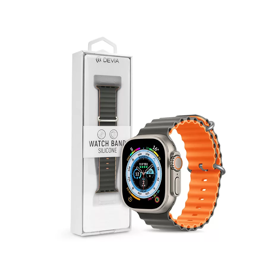 Apple Watch szilikon sport szíj - Deluxe Series Sport6 Silicone Two-tone Watch Band - 42/44/45/49 mm - gray/orange (ST381669)