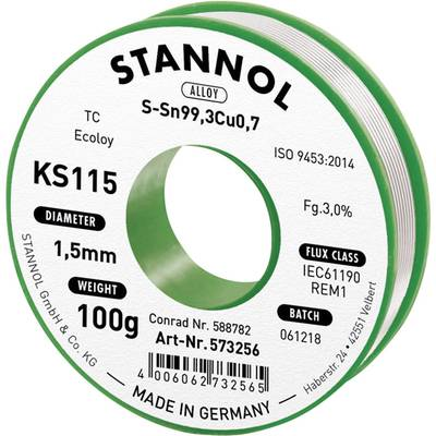 Forrasztóhuzal, ólommentes, 100 g, 1,5 mm, 3,0%, KS115 (574023)