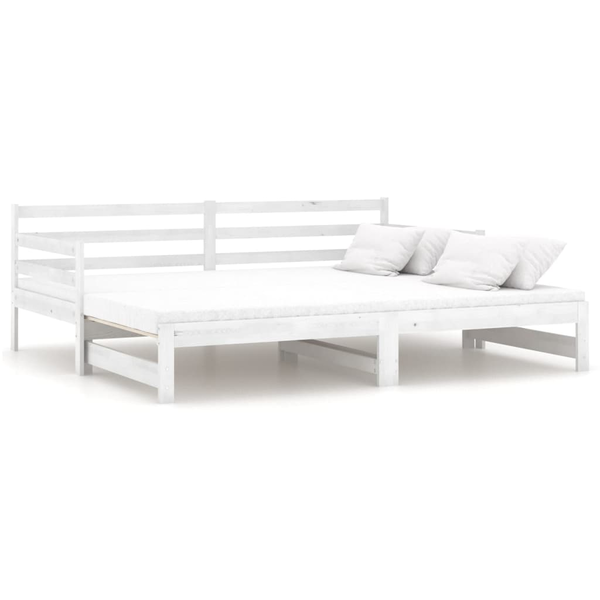 Pat extensibil de zi, alb, 2x(90x200) cm, lemn masiv de pin
