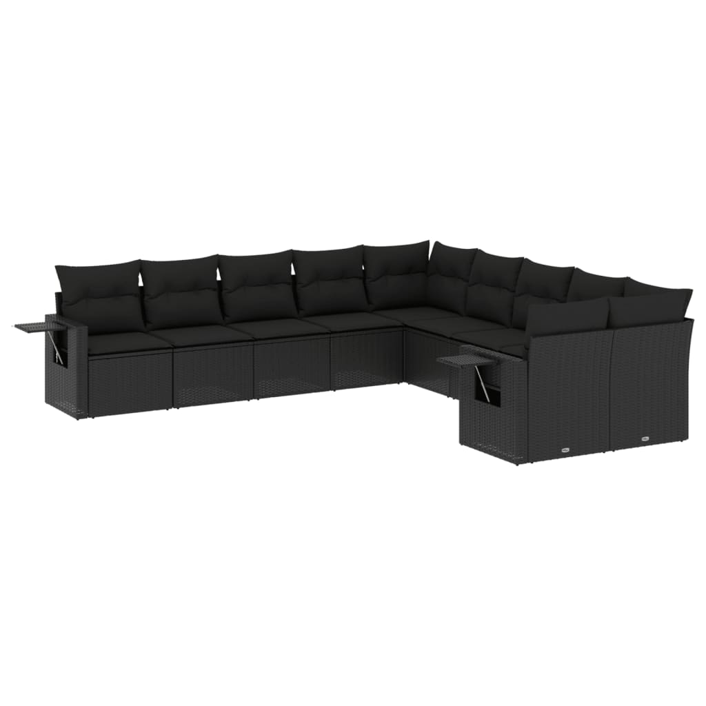 10 részes fekete polyrattan kerti ülőgarnitúra párnákkal (3220704)