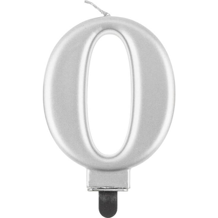 0-ás Metál Számgyertya - Ezüst (GODA2062)