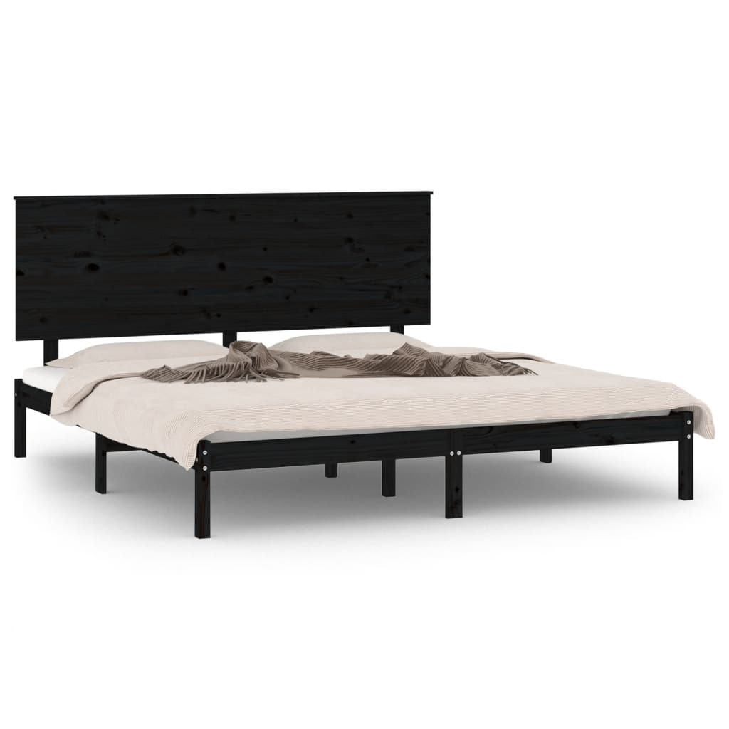 fekete tömör fenyőfa ágykeret 200 x 200 cm (3104827)
