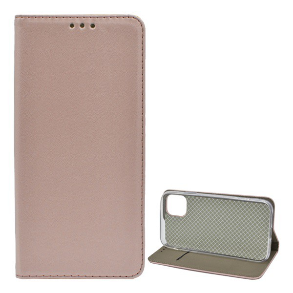 Tok álló, bőr hatású (FLIP, oldalra nyíló, asztali tartó funkció) ROZÉARANY [Apple iPhone 11] (5996457981700)