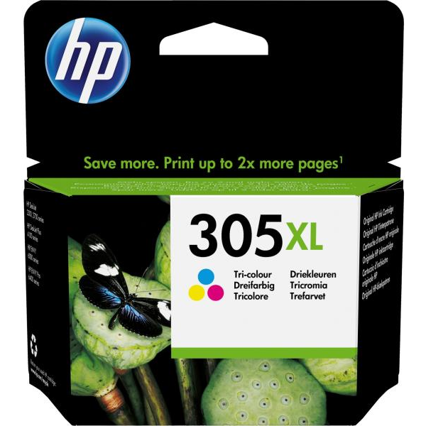HP 305XL High Yield Tri-color Original Ink Cartridge inkoustová náplň 1 kusů Vysoká (XL) výtěžnost Azurová, Purpurová, Žlutá (3YM63AE)