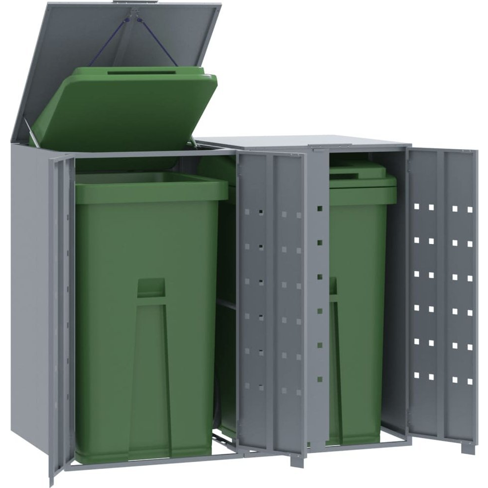 szürke acél kerekes tároló 2 szemeteskukához 138 x 79 x 117 cm (3279987)