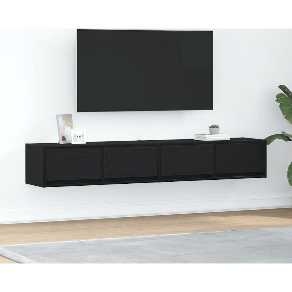 2 db fekete tölgy színű szerelt fa TV-szekrény 80x31x25,5 cm (861511)