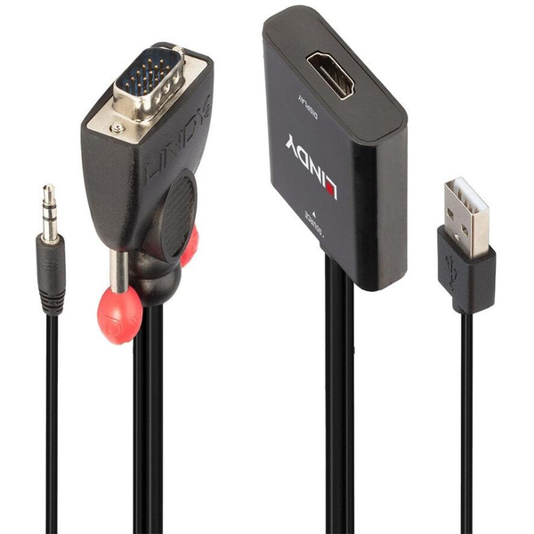 Lindy 38284 videokabel adapter VGA (D-Sub) + 3.5mm HDMI + USB Sort