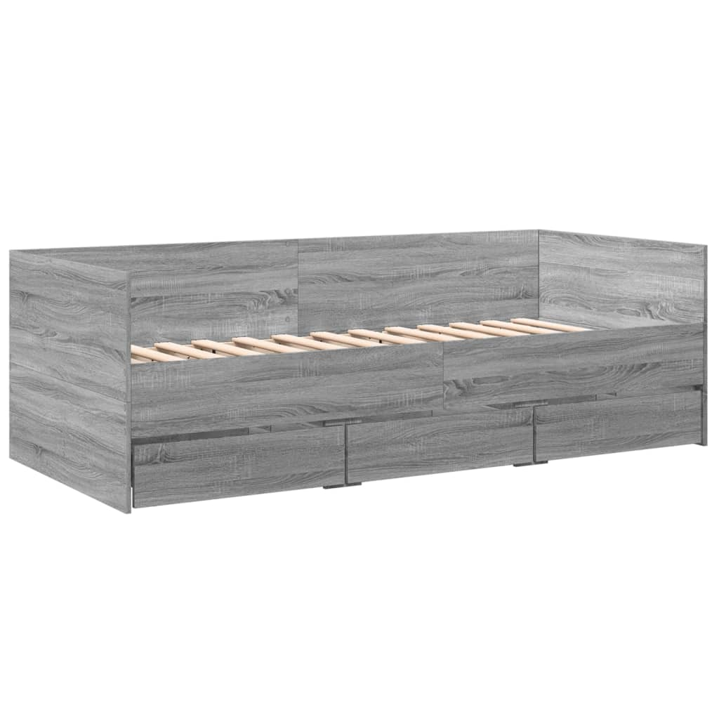 szürke sonoma színű szerelt fa kanapéágy fiókokkal 75 x 190 cm (3280837)