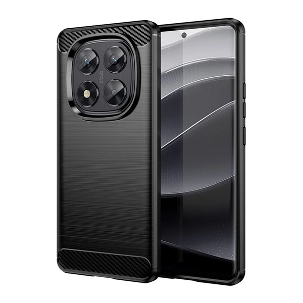 Szilikon telefonvédő (ütésállóság, légpárnás sarok, szálcsiszolt, karbon minta) FEKETE Xiaomi Poco X7 / Redmi Note 14 Pro 5G "Gigapack csomagolás" (GP-166761)