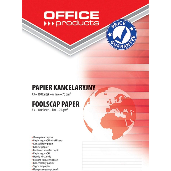  Office Products Papier kancelaryjny OFFICE PRODUCTS, w linie, A3, 100ark.