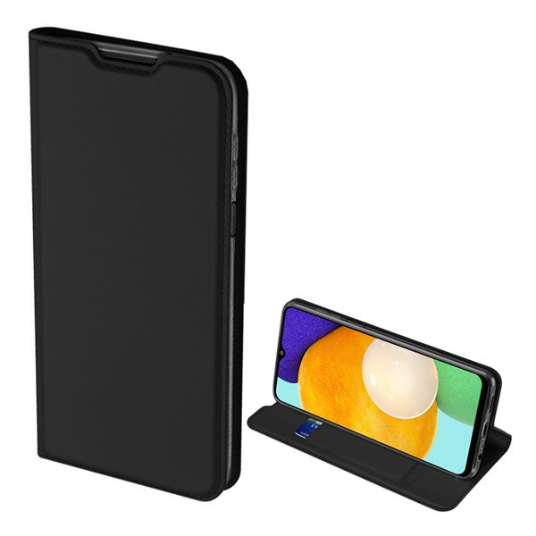 DUX DUCIS SKIN PRO tok álló, bőr hatású (FLIP, oldalra nyíló, bankkártya tartó, asztali tartó funkció) FEKETE [Samsung Galaxy A03s (SM-A037F)]