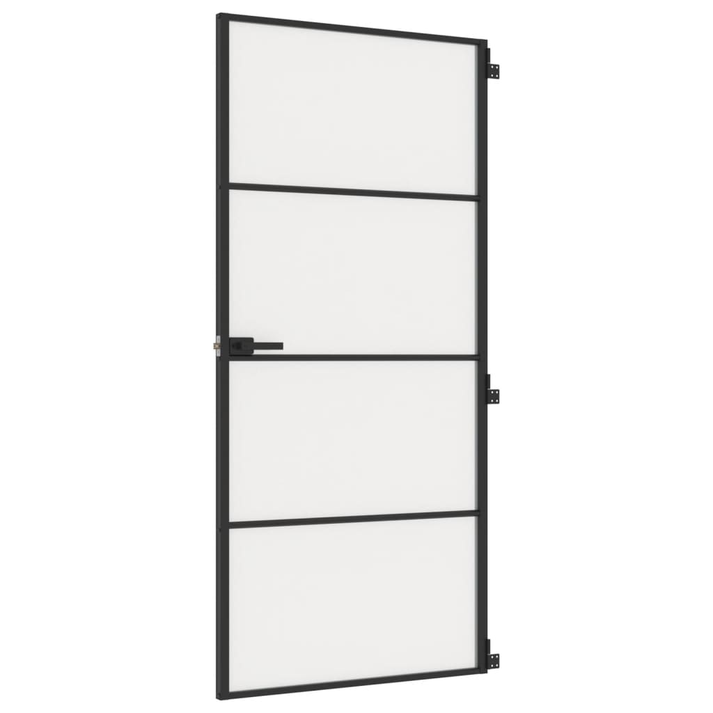 fekete edzett üveg és alumínium vékony beltéri ajtó 93x201,5 cm (155121)