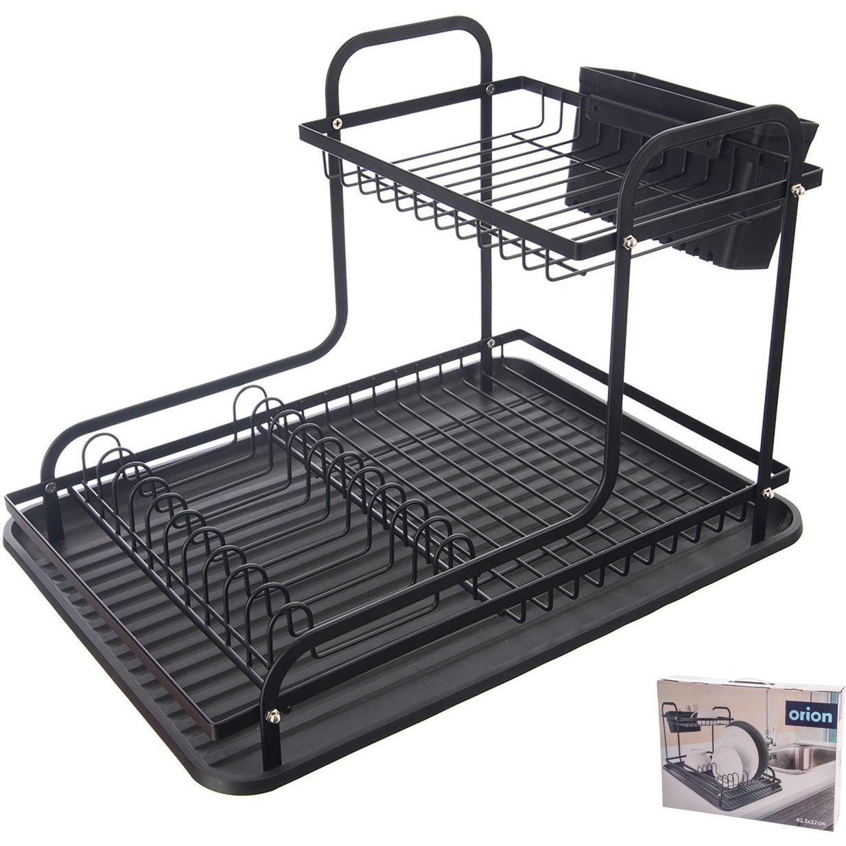 Orion RADKA 2 szintes edényszárító, drót + műanyag tálca, 42,5×32×29 cm (155212)
