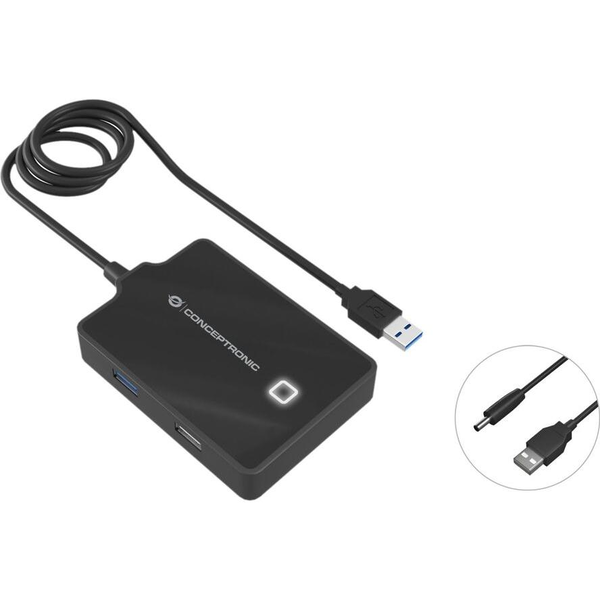 Conceptronic HUBBIES10B φορητός σταθμός σύνδεσης & προσομοιωτής θύρας USB 3.2 Gen 1 (3.1 Gen 1) Type-A Μαύρος (Μαύρο)