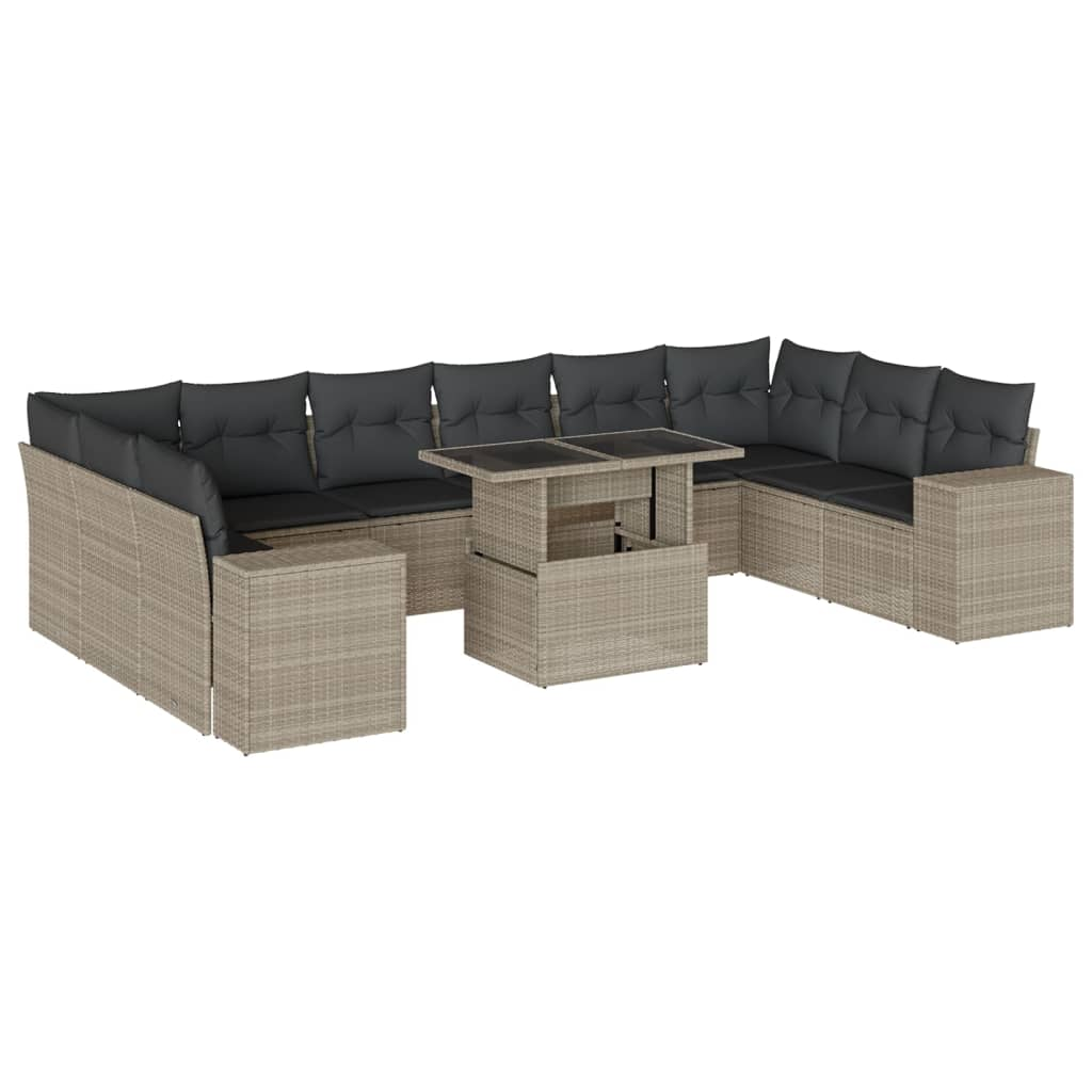 11 részes világosszürke polyrattan kerti ülőgarnitúra párnákkal (3269412)