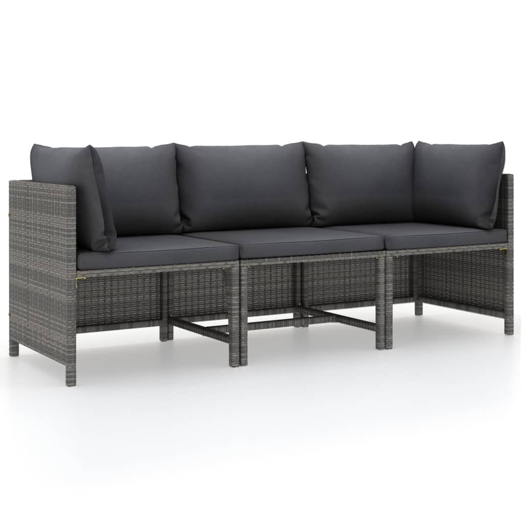 3 személyes szürke polyrattan kerti kanapé párnákkal (313499)