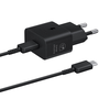 Hálózati töltő adapter, 25W, USB Type-C aljzat, USB Type-C - USB Type-C kábellel, PD, PDO / PPS, GaN, gyorstöltés, Samsung, fekete, gyári