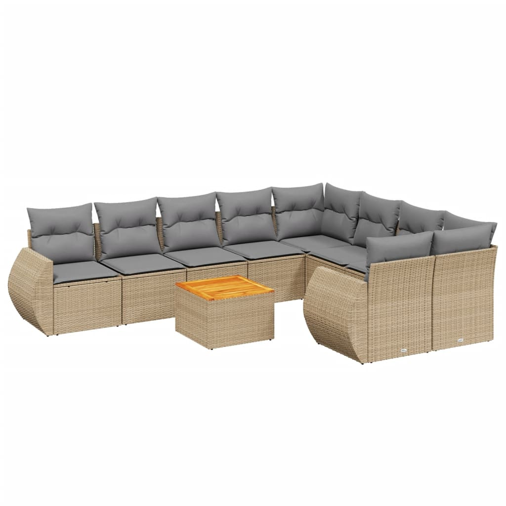 10 részes bézs polyrattan kerti ülőgarnitúra párnával (3257494)