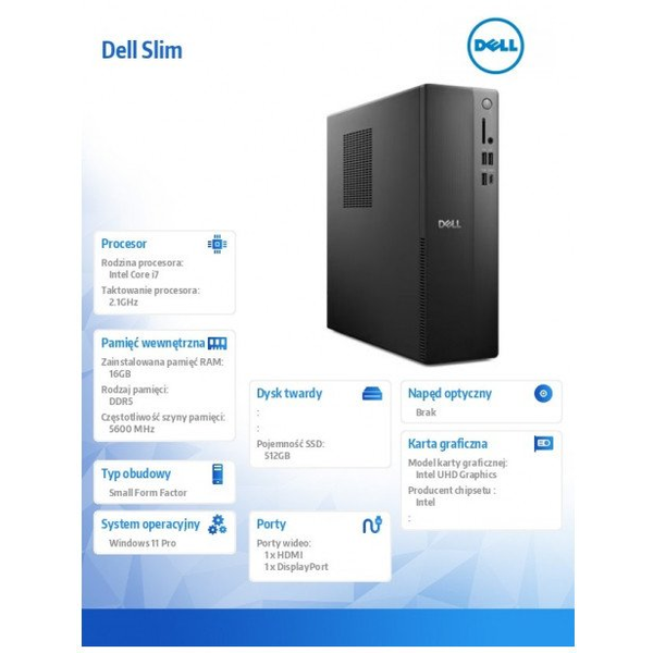 Komputer Dell Slim ECS1250 Win11Pro i7-14700/16GB/512GB SSD/Intel UHD 770/WLAN + BT/Kb/Mouse/3YPS