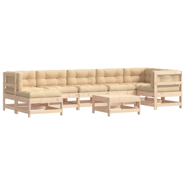 Set mobilier de grădină cu perne, 8 piese, lemn masiv