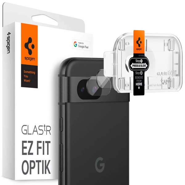 Google Pixel 8a, Kamera lencsevédő fólia, ütésálló fólia, Tempered Glass (edzett üveg), Spigen Glastr Ez Fit Optik, Clear, 2 db / csomag