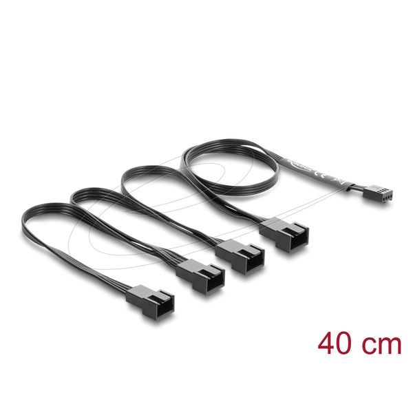 Delock Lüfterkabel Splitter 1 x 4 Pin PWM Buchse zu 4 x 4 Pin PWM Stecker schwarz ? 40 cm Länge mit 20 cm Abzweigen