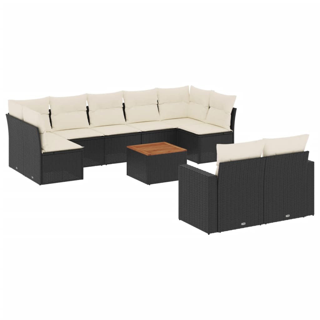 10 részes fekete polyrattan kerti ülőgarnitúra párnákkal (3224271)