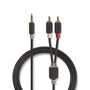 Nedis CABW22200AT10 JACK - RCA kábel 1m (3,5 mm-es jack apa - 2xRCA apa)