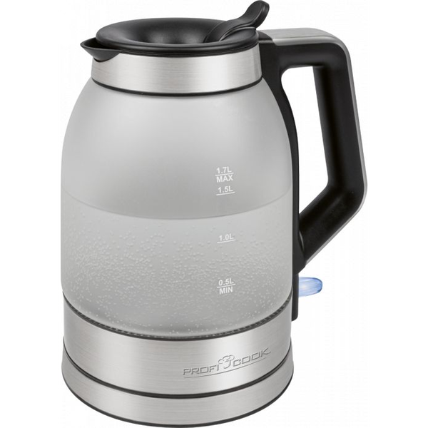 Електрическа кана ProfiCook, PC-WKS 1215, капацитет 1,7 л, топлоустойчиво сатенирано стъкло, бързо кипене, лесна маневреност, мощност 2200 W, неръждаема стомана