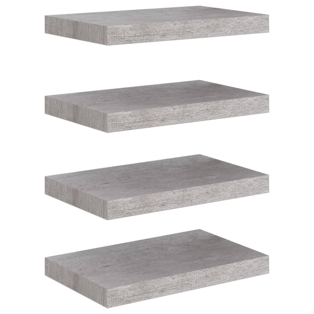4 db betonszürke MDF lebegő fali polc 40 x 23 x 3,8 cm (326593)