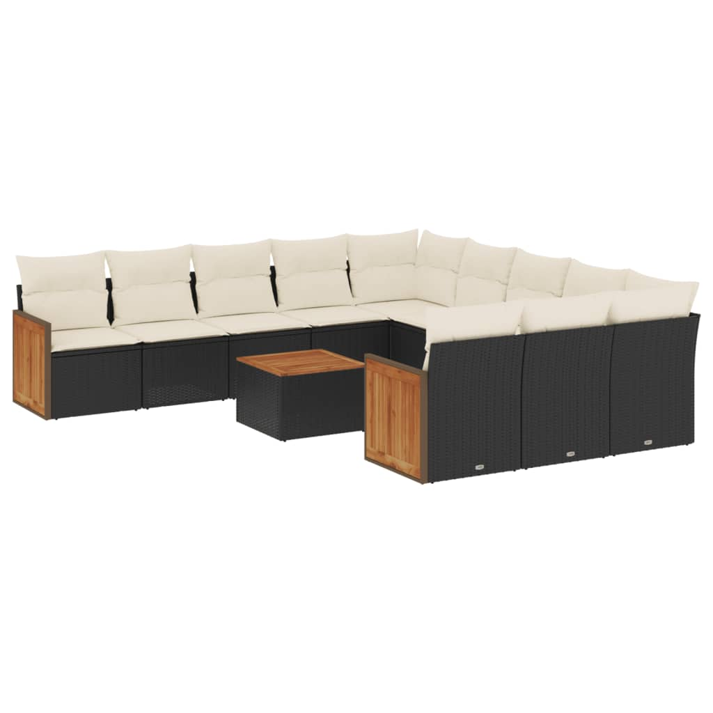 12 részes fekete polyrattan kerti ülőgarnitúra párnákkal (3228114)