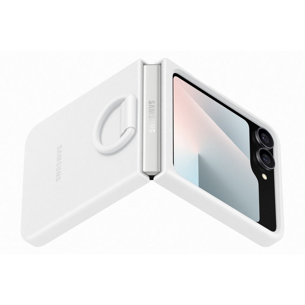 Samsung Galaxy Flip 7 FE Szilikon tok gyűrűvel, fehér