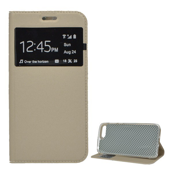 Tok álló, bőr hatású (FLIP, oldalra nyíló, asztali tartó funkció, View Window) ARANY [Huawei Y6 (2018)] (5996457793594)