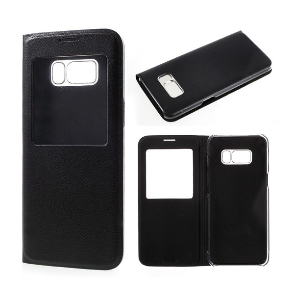 Tok álló, bőr hatású (FLIP, oldalra nyíló, hívókijelzés, View Window) FEKETE [Samsung Galaxy S8 (SM-G950)] (5996457691951)