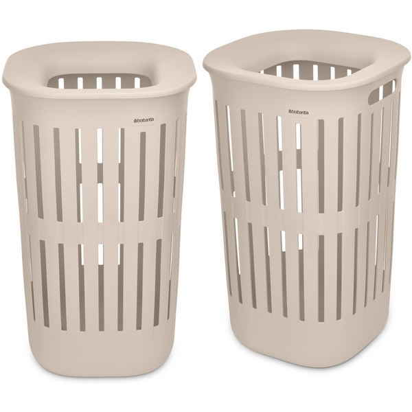 Brabantia Collect-It Laundry Basket Set of 2, magasított szennyestartó kosár szett levehető Quick-Drop fedővel, 2db-os, 55L, szellőző test, újrahasznosított műanyag, világos bézs - 247866