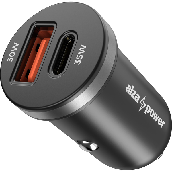 AlzaPower Car Charger P100 USB-A + USB-C Power Delivery 35W - fekete