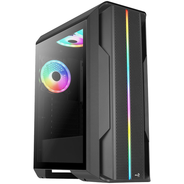 Aerocool Splinterduobkv1, Caja Gaming Atx, Frontal Argb + 3 Ventiladores Argb, Negro
