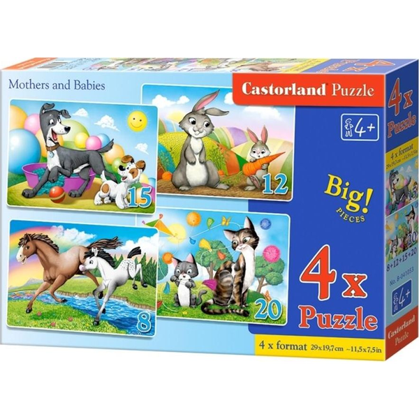 4 az 1-ben Puzzle - Anyák és Kicsinyük (Állatok)
