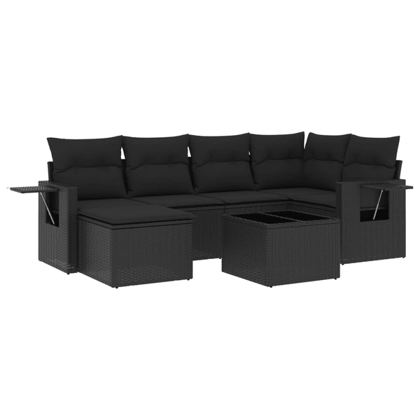 7 részes fekete polyrattan kerti ülőgarnitúra párnával