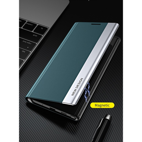 Samsung Galaxy A34 5G SM-A346B, Калъф със странично отваряне, стойка, Wooze Silver Line, светло сив (130670)