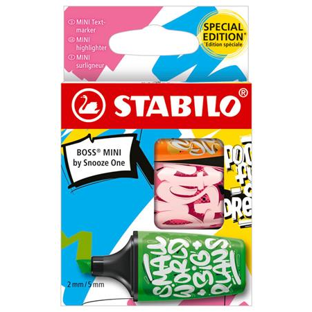 STABILO Szövegkiemelő készlet, 2-5 mm, , "Boss Mini Snooze One", 3 különböző szín (TST070371)