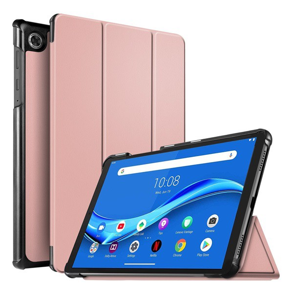 Калъф за таблет, съвместим, Lenovo Tab M10 FHD Plus (TB-X606X) / Tab M10 Plus (TB-X606F) Калъф Gigapack стоящ, кожен ефект (активен флип, странично отваряне, тройно сгъване, настолен държач) розово злато, gigapack опаковка