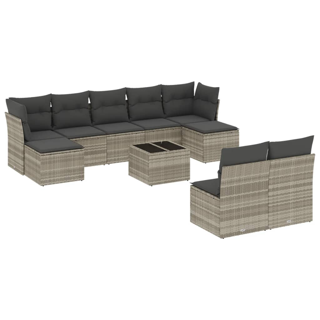 10 részes világosszürke polyrattan kerti ülőgarnitúra párnákkal (3250121)