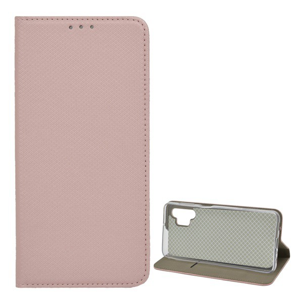 Tok álló, bőr hatású (FLIP, oldalra nyíló, asztali tartó funkció, rombusz minta) ROZÉARANY [Samsung Galaxy A32 5G (SM-A326)] (5996591032634)