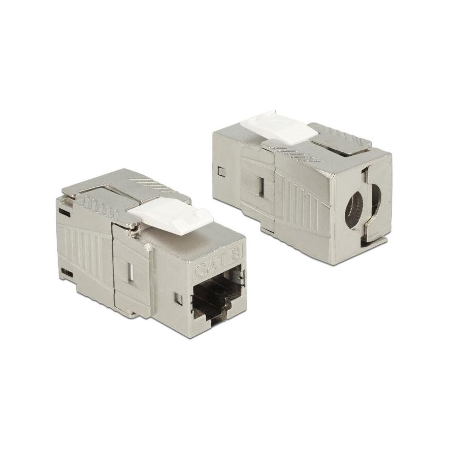 Delock RJ45 CAT8 UTP F/F keystone modul fém szerszám nélkül szerelhető (86488)