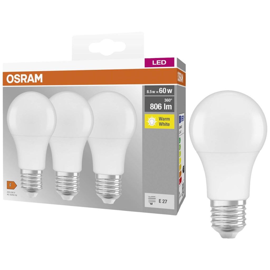 Osram LED fényforrás E27 8.5W 3db/cs (4099854046797) (4099854046797)